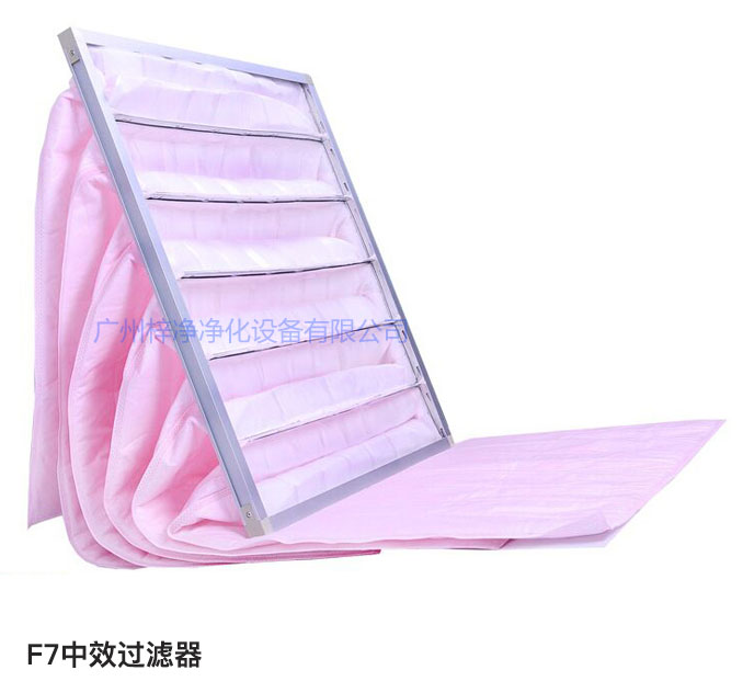 F7级袋式中效过滤器常用于净化空调中级过滤。